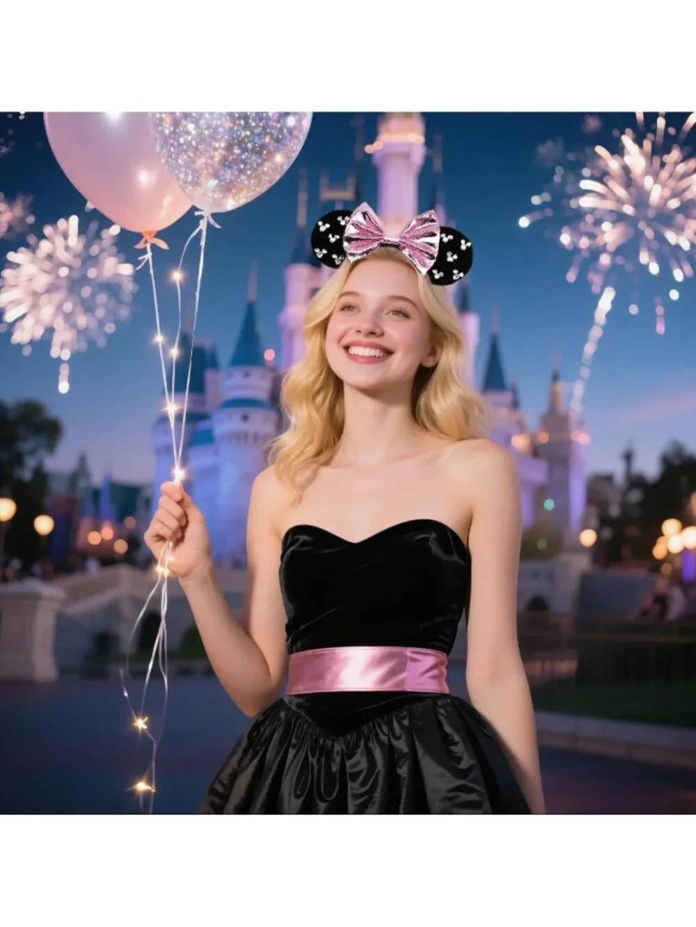 Women Black-Pink cotton Candy-Inspired Mickey Mouse Hair Headband